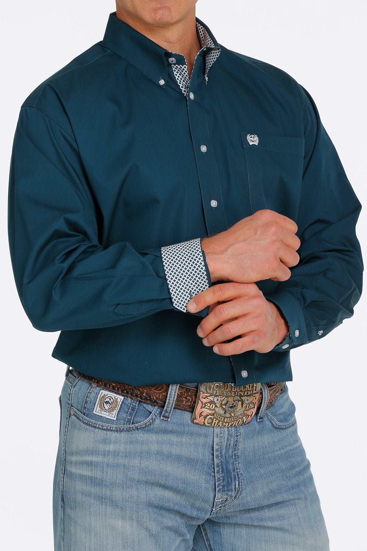 Cinch Mens Solid Teal L/S Shirt - MTW1105384