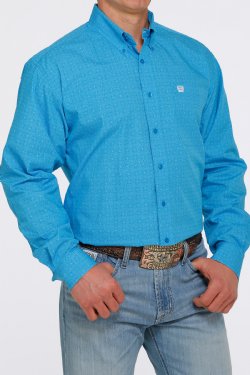 CINCH MEN'S KALEIDOSCOPE PRINT BUTTON-DOWN SHORT SLEEVE WESTERN SHIRT - BLUE / WHITE - MTW1105402- On Sale