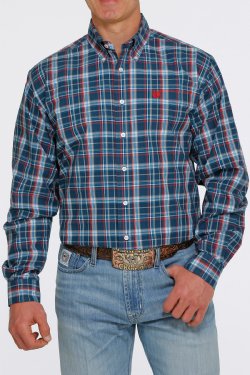 CINCH MEN'S PLAID BUTTON-DOWN WESTERN SHIRT - NAVY / RED / WHITE - MTW1105407 - On Sale