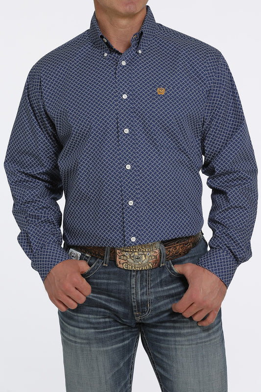 Cinch Mens Geometric Print Button Down Western Shirt - Royal Blue - MTW1105447