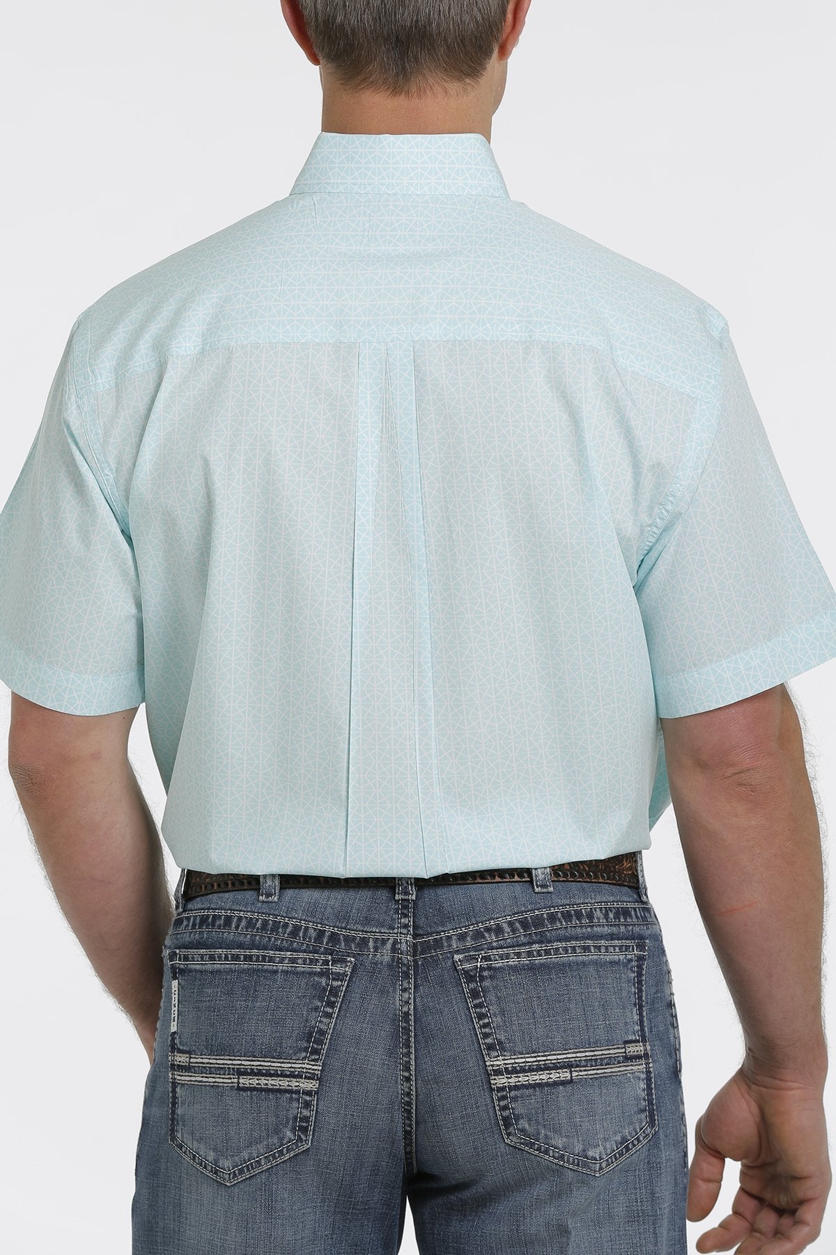 Cinch Turquoise Geometric Print S/S Shirt - MTW1111397