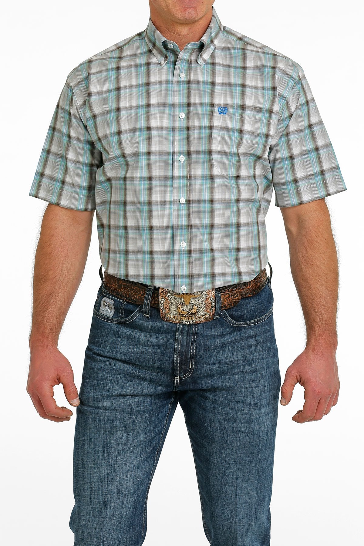 Cinch Mens Plaid Button Down S/S Shirt - MTW1111424