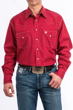 Cinch Mens Red Burgandy Long Sleeved Shirt - On Sale