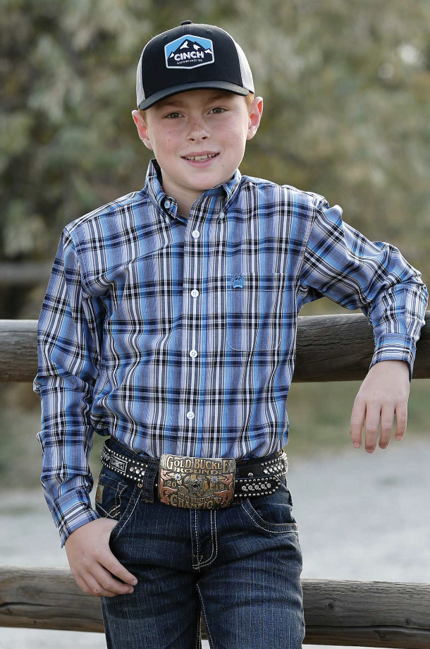 Cinch Boys Blue Plaid L/S Shirt