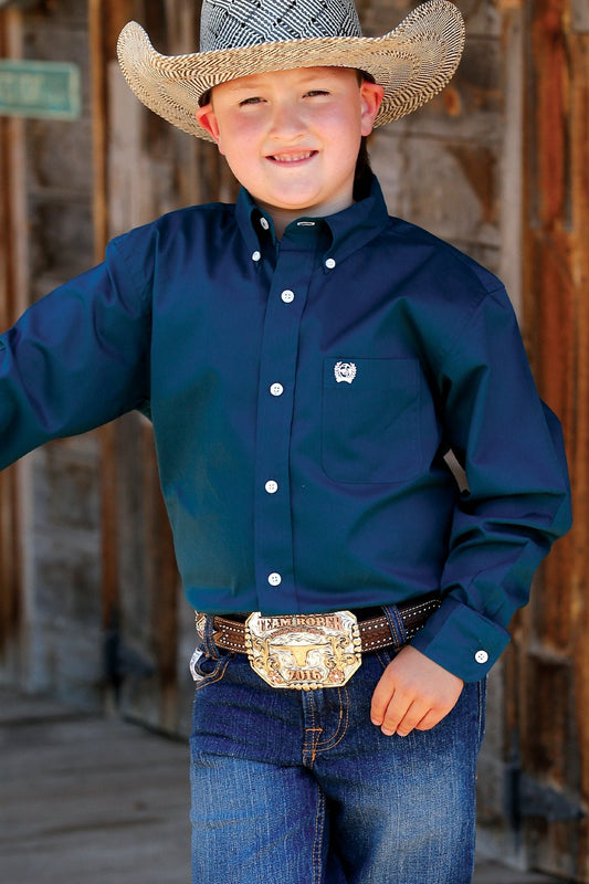 Cinch Boys Solid Teal Button Down L/S Shirt - MTW7060278