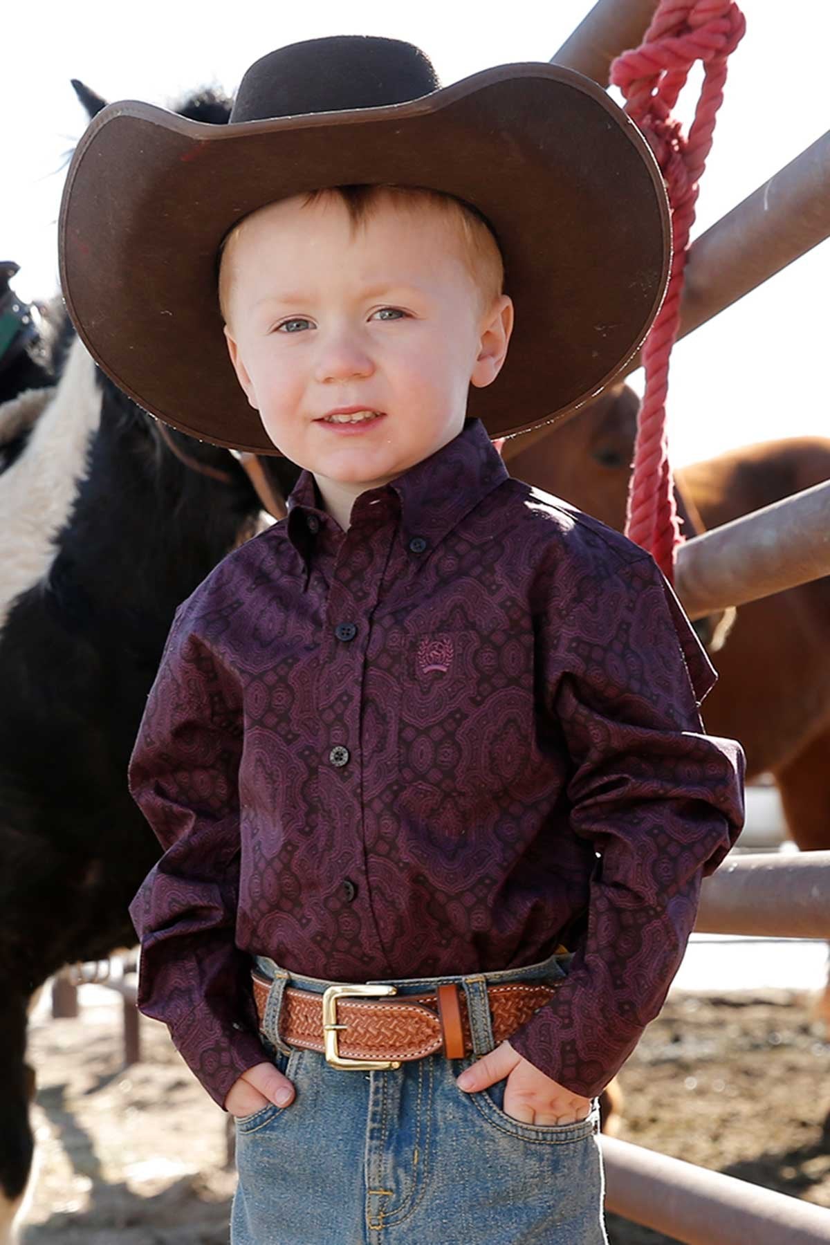 Cinch Baby and Infant Match Dad Paisley Button Down L/S Shirt - Purple