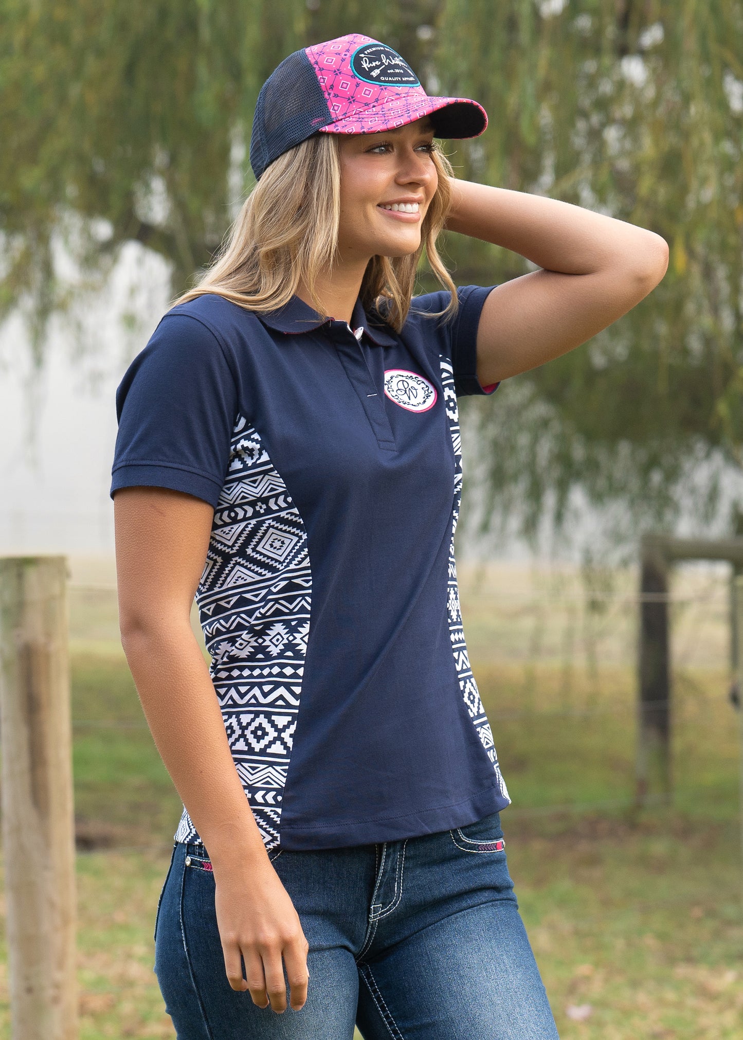 Pure Western Ladies Mikayla Polo - Navy/White - P1S2566494- On Sale