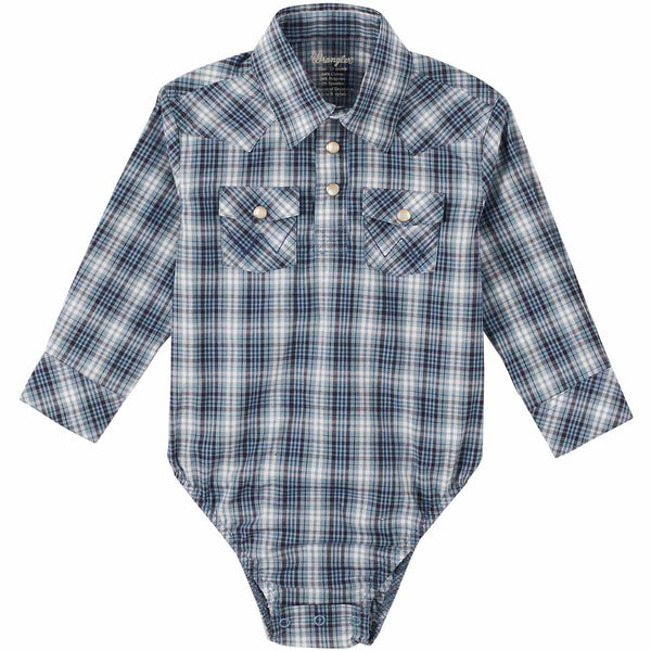 Wrangler Baby Boy Blue Check L/S Bodysuit Shirt