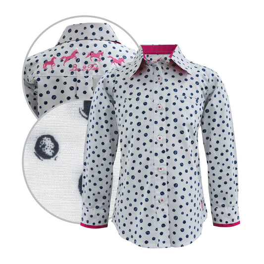 Thomas Cook Girls Mia Print Long Sleeved Shirt - White/Magenta/Deep Blue