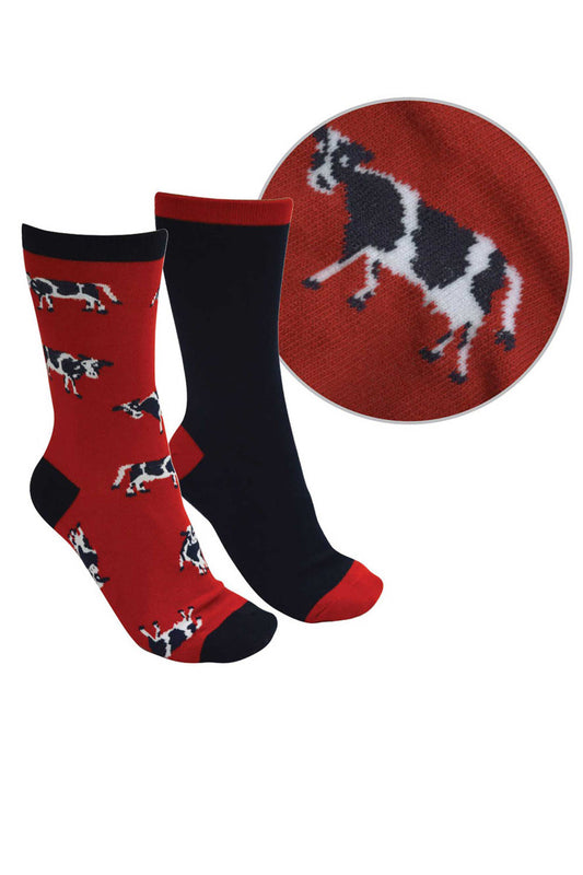 Thomas Cook Kids Farmyard Socks- Twin Pack -  Red/Navy - Cow