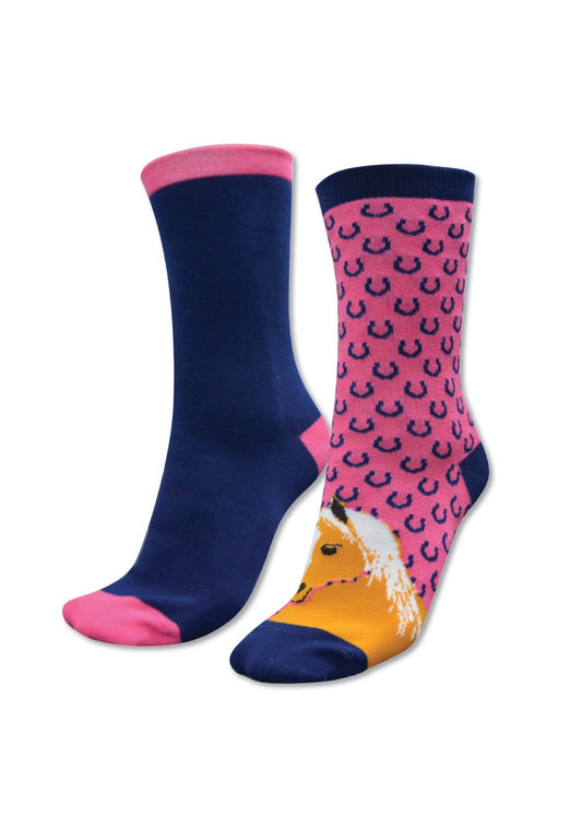 Thomas Cook Kids Homestead Socks - Navy/Hot Pink - Horse