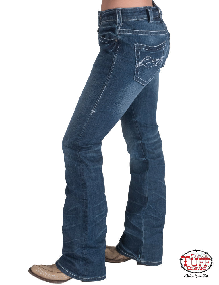 Cowgirl Tuff Ladies Jeans - Mid Rise - White Mustang